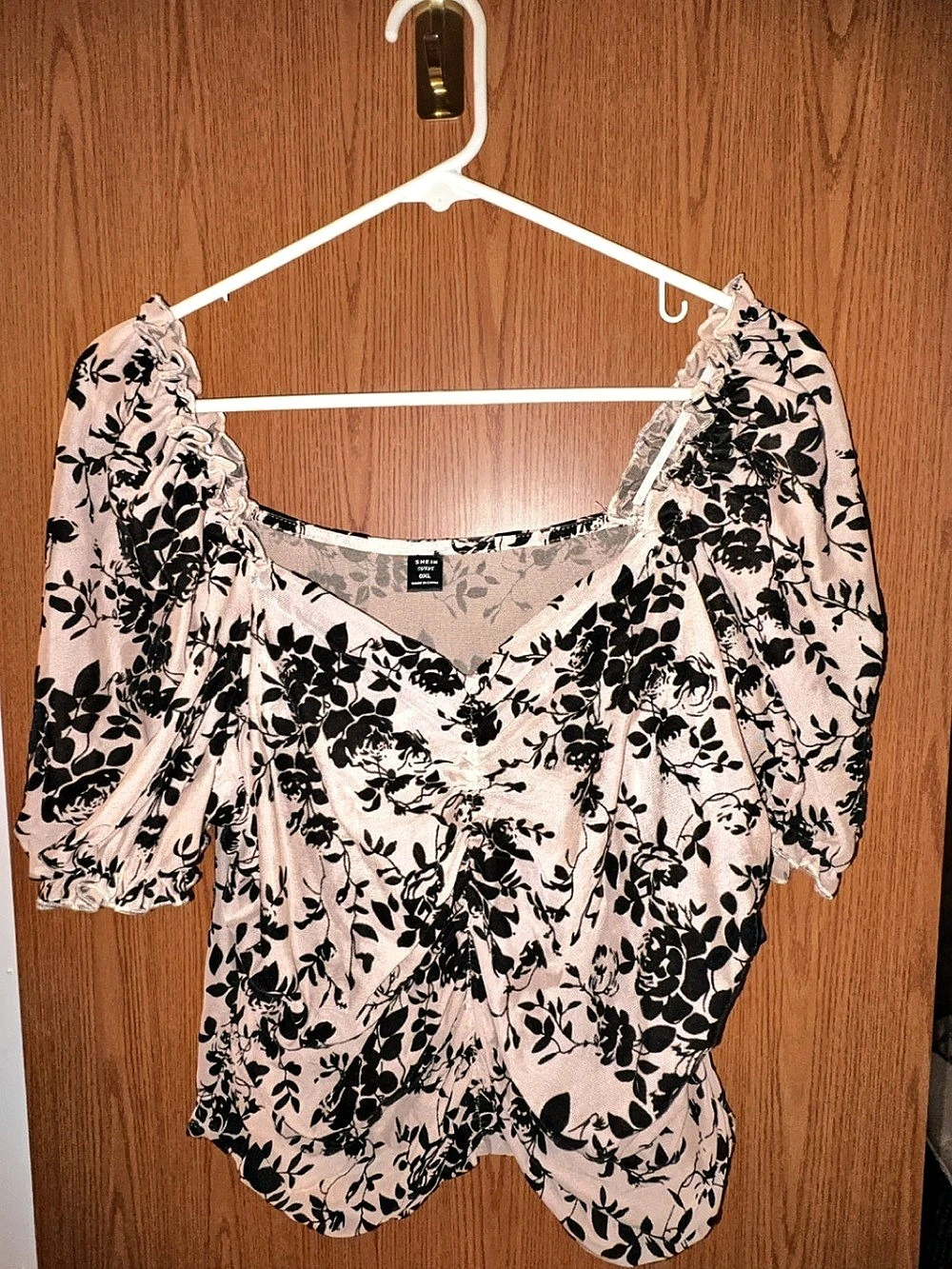 SHEIN Curve Floral Short Sleeve Blouse Pink & Black XL